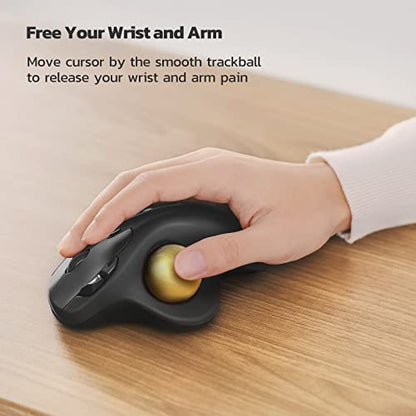 Nulea M501 Wireless Trackball Mouse Ergonomic Thumb Control, 4 DPI Levels | Rechargeable rollerball mouse with Bluetooth USB receiver,3 device use,smooth tracking,compatible with PC Mac Windows-Gold - color: H-Gold
