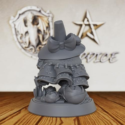 AUSPDICE DND Miniature, 32mm Frog Wizardess for Fantasy RPGs, S15 | 1:50 Scale Fantasy Mage with Witch Hat, Book and Potions for Dungeons and Dragons, TTRPGs, Board Games, Wargaming and Display