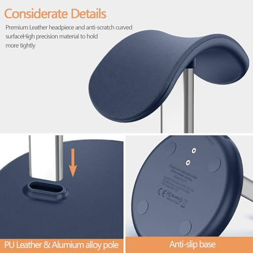 Headphone Stand with Wireless Charger, Gaming Headset Holder Hanger Rack 2 in 1 Wireless Charging Station Dock for iPhone 15/14/13/12/11 Series, Samsung, AirPods Pro/3/2, Aluminum Alloy Rod, Navy Blue - color: Navy Blue