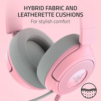 Razer Kraken Kitty V3 X Wired Gaming Headset, Kitty Ears, Pink | HyperClear Cardioid Mic, 40 mm Drivers, 7.1 Surround Sound, Comfy Ear Cushions, Cross-Platform via 3.5mm PC, PS5, Xbox - color: Quartz Pink