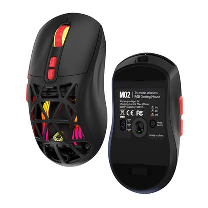 Wireless Gaming Mouse, Rechargeable&Rechange Shell,RGB Programmable Macro Mouse, Lightweight Mouse,10000 DPI,Tri-mode Wired/BT 5.0/2.4GHz Wireless Mouse Gaming with 2 Side Buttons (Black Red) - color: Black Red