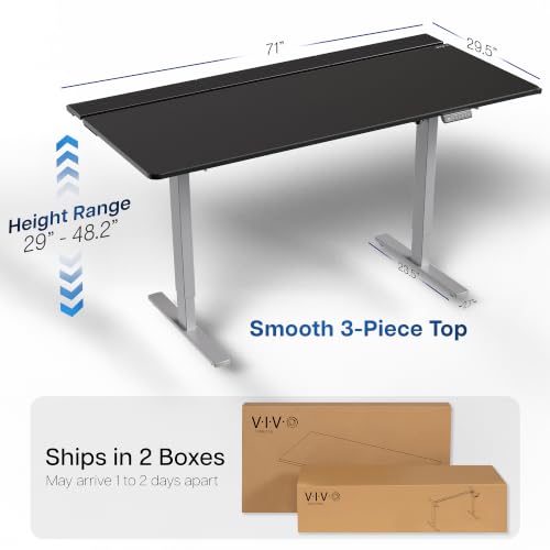 VIVO Black 71 x 30 in Standing Desk, DESK-KIT-1G6-P3B-71 | Electric, Holds 220 lbs, Sit Stand, Height Adjustable, Cable Tray, Full-Size Mouse Pad, Office Furniture, Gray Frame - color: Black Top / Gray Frame, size: 71 x 30