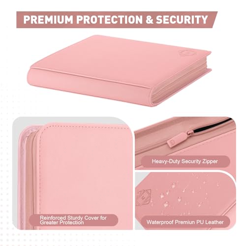 Premium Card Binder 12 Pocket for 720 Pockets Trading Card Binder, PU Zipper Card Collection Album, Sturdy Side-Loading Card Book Holder for MTG, TCG, Game Cards, Sports Cards - color: 12 Pink