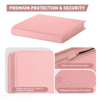 Premium Card Binder 12 Pocket for 720 Pockets Trading Card Binder, PU Zipper Card Collection Album, Sturdy Side-Loading Card Book Holder for MTG, TCG, Game Cards, Sports Cards - color: 12 Pink