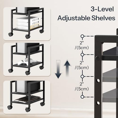 HOOBRO PC Stand, 2-Tier PC Tower Stand Fits Most Computer Towers, CPU Holder for Floor, Height Adjustable, CPU Stand with Wheels Under Desk, for Home Office, Black BB11CJ01 - color: Black