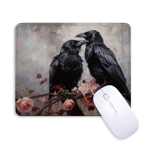 Gothic Crow Halloween Mouse Pad for Desk 9.5x7.9 Inch - color: Crow
