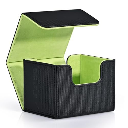 ZLCA Card Deck Box for Trading Cards, MTG Commander Deck Box Holds 120+ Single Sleeved, Leather Magnetic Card Storage Case Fits for TCG CCG Magic(Black& Green) - color: A1-Black& Green, size: A-Horizontal