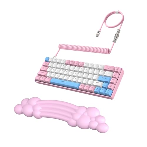 ZIYOU LANG 65% Wired RGB TKL Portable Mechanical Gaming Keyboard Pink Blue Switch with Coiled Cable and Pink Cloud Wrist Rest for PC Mac Gamer