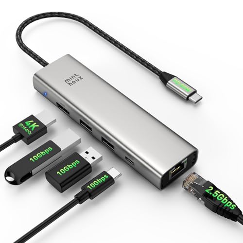 Minthouz 6-in-1 USB C Hub, 4K@144Hz HDMI, 100W PD Charging, 10Gbps USB-C/A Ports, 2.5G Ethernet, Compatible with MacBook Neo, M1/M2/M3, Surface, HP, Lenovo Laptops