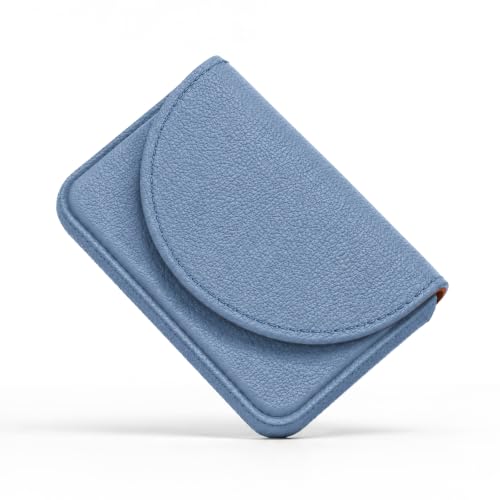 Business Card Holder，PU Leather Business Card Case Wallet Blue | Pocket Travel Name Card Case for Men and Women Gift，Portable Magnetic Business Card Carrier for Purse - color: Blue