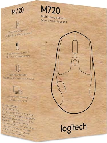 Logitech M720 Triathalon Full Size Multi-Device Wireless Mouse - Black | Connect via Bluetooth or included USB-A receiver, pair up to 3 devices, Logitech Flow compatible, 6 customizable buttons - style: M720