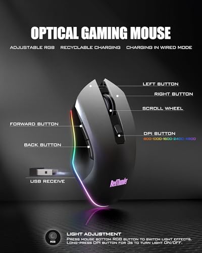 RedThunder K75 Wireless Membrane Keyboard & Mouse Combo,75% Side-Engraved Keycaps,Optical Gaming Mouse with 4800DPI,3 Modes(BT/2.4G/Wired),Dual System,RGB Backlit,Rechargeable Battery,Gradient Gray - color: Gray Gradient