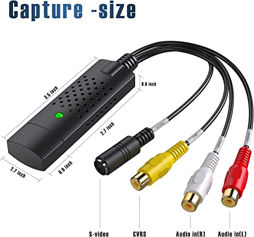Capture Card, USB Video Capture Card Device, Audio Video Converter Grabber for RCA to USB-Convert VHS Mini DV VCR Hi8 DVD to Digital, for PC TV Tape Player Camcorder, MAC Windows Vista Compatible