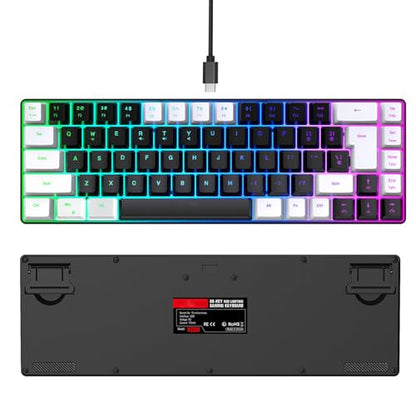 XUMIUZIY Membrane Wired Gaming Keyboard, RGB Backlit Membrane Gaming Keyboard, 68 Keys Linear Mechanical Feel Keyboard Ergonomic, USB Computer Keyboard for Office Home Game (White Black) - color: White Black