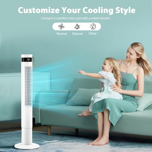 Antarctic Star Tower Fan Portable Electric Oscillating Fan Quiet Cooling Remote Control Standing Bladeless Floor Fans 3 Speeds Wind Modes Timer Bedroom Office (43 inch, White) | Quiet Cooling Remote Control Standing Bladeless Floor Fans 3 Speeds Wind Mode