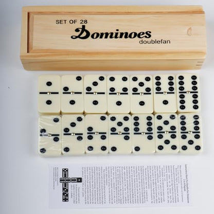 Doublefan Dominoes for Adults, Double 6 Domino Set 28 Tiles in Wood Case | Portable Travel wood case,28 Domino tiles, metal spinners, , for 2-4 players,family game, board game, Parent Gift choice - style: Standard