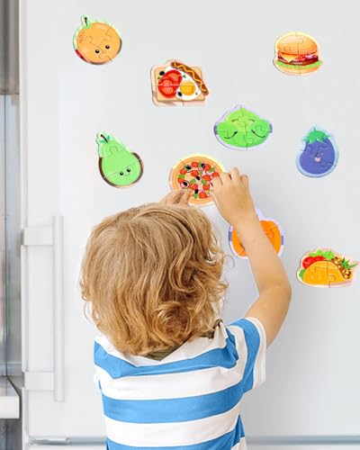 Magnetic Puzzles for Toddlers 2-4, Travel Puzzles Games for Kids Ages 1-3, Activities Toy Jigsaw Puzzles Book for Boys & Girls 1 2 3 4 5, Learning Magnet Present for Road Trip - style: Food