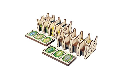 The Broken Token Game Organizer Compatible with The Castles of Burgundy - Wooden Game Organizing Box with Multiple Trays