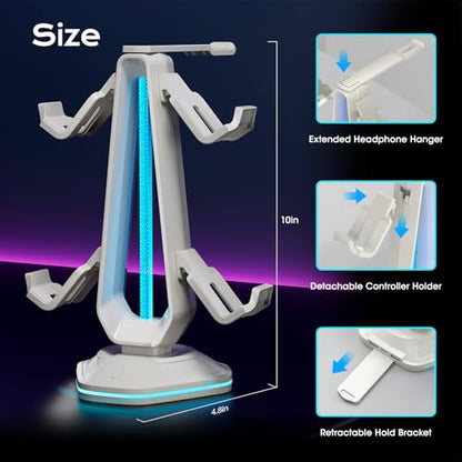 Saitake RGB Controller Stand with 9 Light Modes,Controller Holder with 2 USB Ports,Headset Stand for Desk-Headphone Holder Suitable for All Headphones and Controller (White) - color: White