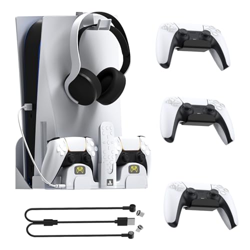 NexiGo PS5 (All Versions) and PSVR2 Wall Mount Kit with Charging Station, Controller Holder, and Headphone Hanger - Metal Wall Hanging Charger Stand for PlayStation 5 Console/Slim (Disc & Digital)