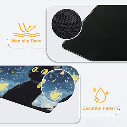 Large Gaming Mouse Pad Starry Night Cute Cat Extended Computer Keyboard Mousepad with Non-Slip Rubber Base Stitched Edge Waterproof Big Long Laptop Pad for Gamer Office Home 35.4"X 15.7" - color: Anime Neon Purple City
