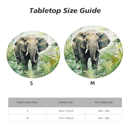 Famame Elephant Palm Leaves Jungle Round Fitted Tablecloth with Elastic Protector Table Kitchen Dinner Waterproof Oil-Proof Table Covers Fits 40"-44", Small - color: Elephant Palm Leaves Jungle, size: Small (40"-44")