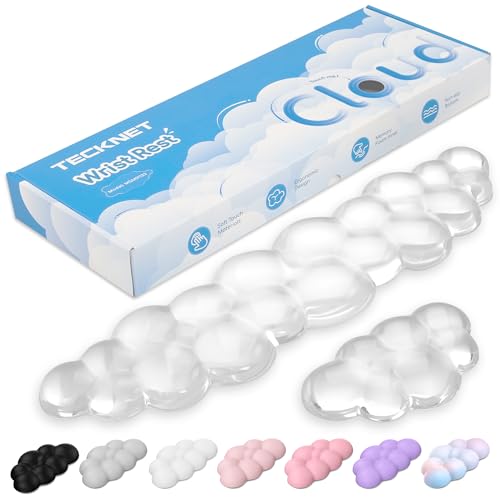 TECKNET Gel Cloud Wrist Rest Set, Cloud Wrist Rest with Non-Slip Base, Clear Wrist Pad for Keyboard with Mouse Wrist Rest for Computer Laptop Office Gaming and Pain Relief, Transparent - color: Transparent
