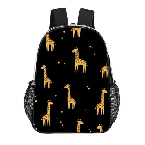 Heavy Duty Transparent Clear Backpack for Stadium Concert Travel | Transparent, Gold Giraffe, with Reinforced Bottom, Padded Shoulder Straps - color: Pattern (331)