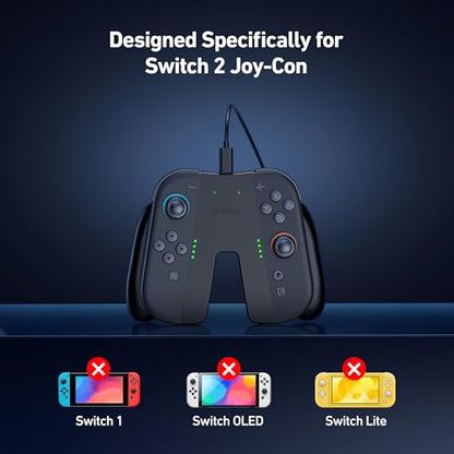 NEWDERY Charging Grip & Charging Dock for Switch 2 | Magnetic Grip Controller Compatible with Switch 2 Joycons, Play While Charging with LED Indicator, Black