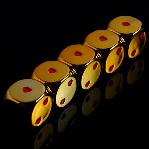 16mm Golden Metal Dice Set - 5-Piece Solid Iron Dice with Case, 6-Sided Metal Dice for Board Games, Poker Parties & Tabletop RPG - color: Gold
