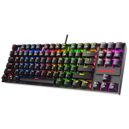 Redragon K552P Mechanical Gaming Keyboard TKL with 18 Backlight Modes, Hot-Swappable Blue Switches, 87-Key Compact Ergonomic Design, N-Key Rollover & Software Programmable Macro - RGB, Black - color: Black RGB