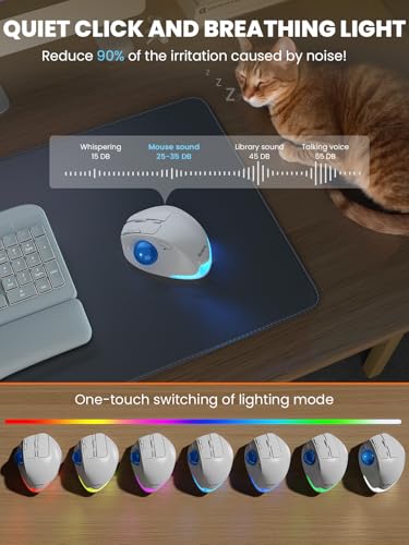 Wireless Trackball Mouse, Adjustable Angle Rechargeable Backlit-White Mouse | MAM1 Pro Ergonomic Mouse Rollerball Thumb mice with 5 Level DPI, 3 Devices Connection (USB & Bluetooth ) for PC, Windows - color: White Mouse