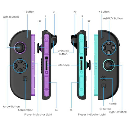 Switch 2 Controller Compatible with Nintendo Switch 2 Controller, Replacement Wireless Controller for Switch 2, Support Rumble/Motion Controls/Gamechat(Pruple & Green)