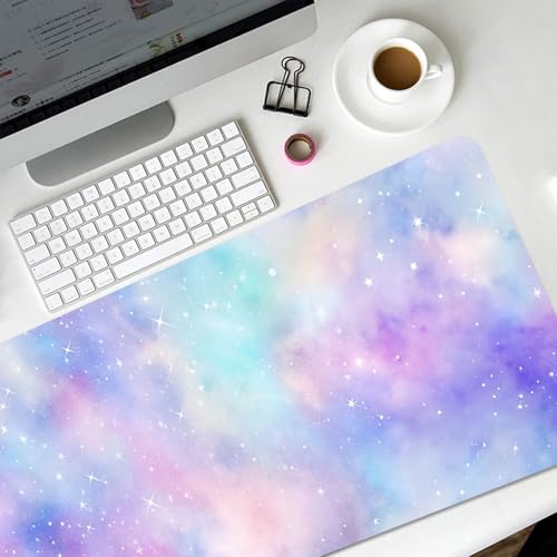 Cute Cloud Mouse Pad Starry Sky Extended Large Gaming Mouse Pad Stitched Edges Galaxy XXL Colorful Pastel Desk Mat Non-Slip Base Space Big Mousepad for Computer Home Office Girls 31.5X15.7Inch - color: Starry Sky