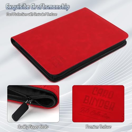 Trading Card Binder, Premium 9 Pocket Double Sided 540 Pocket PU Card Collection Binder, Collectible Trading Card Albums for MTG, TCG, Sport Card, Game Cards (Red) - color: Red