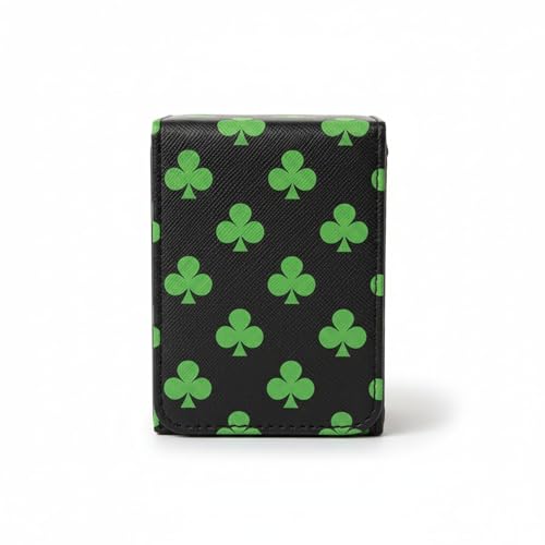Double Decker Leather Poker Card Case - Holds Two Sets of Poker Size Cards - Premium Dual-Deck Holder with Stylish Design and Secure Closure (Green-Clubs) - color: Green-Clubs