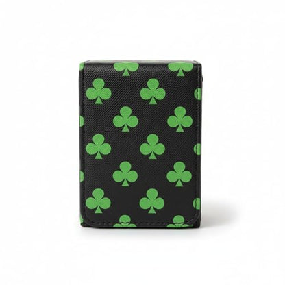 Double Decker Leather Poker Card Case - Holds Two Sets of Poker Size Cards - Premium Dual-Deck Holder with Stylish Design and Secure Closure (Green-Clubs) - color: Green-Clubs