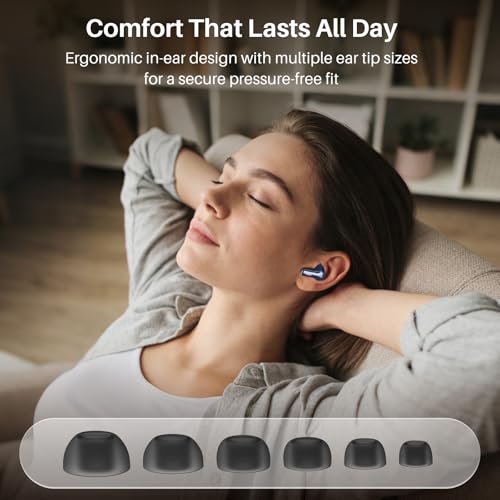 TOZO Hybrid Active Noise Cancelling Wireless Earbuds 6 Mics AI Clear Call | 68H Playtime LED Display 32 Preset EQs App Bluetooth 5.3 IPX8 Waterproof Ear Buds - color: Blue
