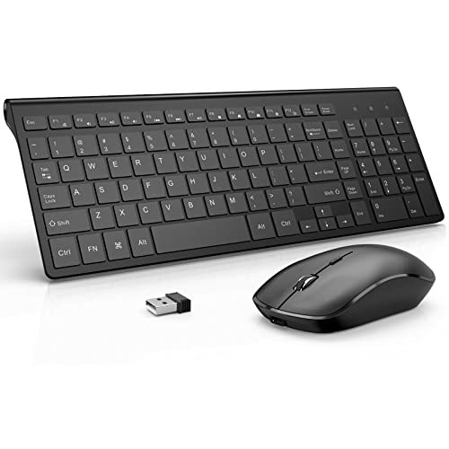 Rechargeable Wireless Keyboard and Mouse Combo- J JOYACCESS 2.4G Compact Quiet Slim Wireless Keyboard Mouse Combo for Laptop,PC,Desktop,Computer,Windows- Black - color: Black