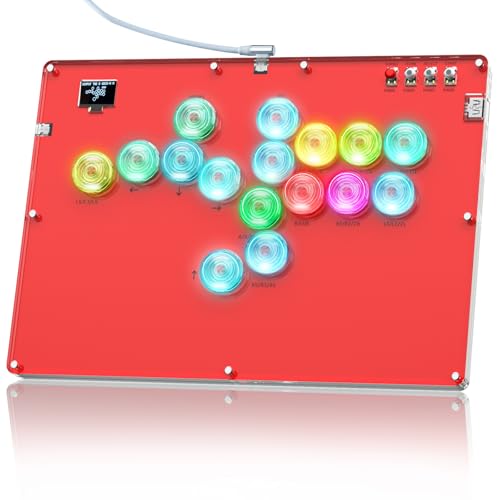TiMOVO Haute42 Arcade Stick Accessories Kit with Turbo Function, Custom RGB, 16 Key All-Button Arcade Controller, Red - color: Red
