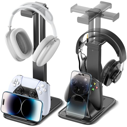 Gaming Headset & Controller Stand, Rotating Headphone Storage with Controller & Phone Holder, Game Desk Storage with Cable Organizer for PS5/PS4/XBOX PC Gamer Essentials Organizer Gift Accessories - size: S-Black-Standard