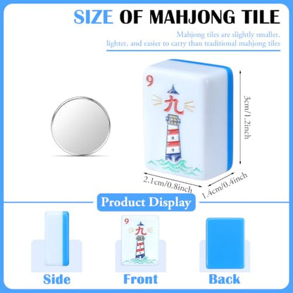 Nautical American Mahjong Set of 160 Acrylic Mahjong Tiles 1.2 Inch Complete Set Summer Coastal Style Mah Jong Game for Adult Party Travel Mah Jong Lovers Gift - style: Nautical