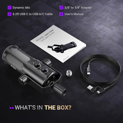 FIFINE AmpliTank TANK6 USB/XLR Dynamic Podcast Microphone for Vocal | Home Studio Streaming Mic, Mute Button, Monitoring Headphone Jack, Gain Knob, Metal Material, for Broadcast Recording - size: TANK6