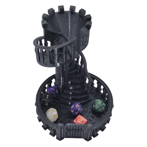 Dice Spiral Dark Castle Dice Tower Dungeons and Dragons RPG Tabletop Roleplaying Game Jail D&D (Random 7PCS D20 Dice Set Included) Black - color: Black