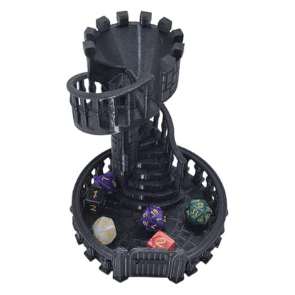 Dice Spiral Dark Castle Dice Tower Dungeons and Dragons RPG Tabletop Roleplaying Game Jail D&D (Random 7PCS D20 Dice Set Included) Black - color: Black