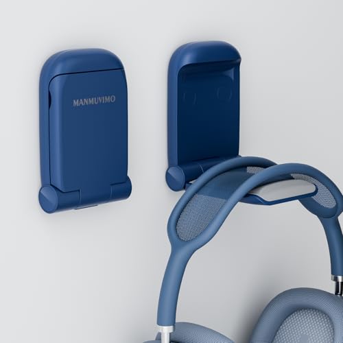 MAMUVIMO Headphone Stand, Headset Stand Foldable ＆ Sticky, Headphone Holder Hook Mount with Non-Slip Silicone, Adhesive Earphone Desk Hanger Clip Space-Saving for Airpods Max, All Earphones- Blue - color: Blue, size: 1 Pack