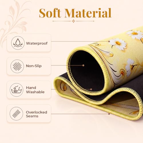 Yellow Mahjong Mat for Table & 50PCS Stickers| Carrying Bag, Heavy Floral Mahjong Mats&2 Dices, Noise Reduction Non Slip Foldable, 31.5x31.5 Game Table Cover, for Playing Card, Board Tile Games - color: Yellow