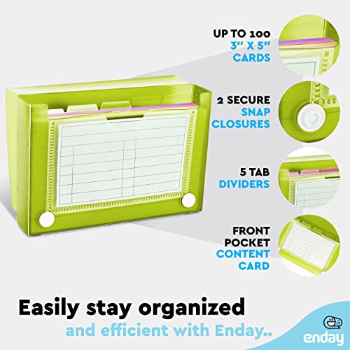 Enday Index Card Holder 3x5, Green Index Card Case with 5 Tab Dividers, Index Card Organizer, Flash Card Holder, Holds 100 Cards, 4 Pack - color: GREEN, size: 4