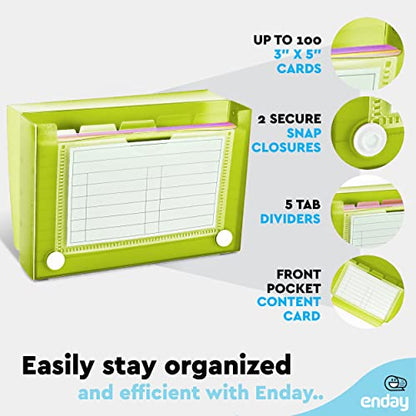 Enday Index Card Holder 3x5, Green Index Card Case with 5 Tab Dividers, Index Card Organizer, Flash Card Holder, Holds 100 Cards, 4 Pack - color: GREEN, size: 4
