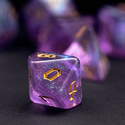 7-Die DND Dice Set Polyhedral Dice Set with a Leather Dice Bag, D&D Dice Set for RPG Table Games (Purple/G) - color: Purple/G